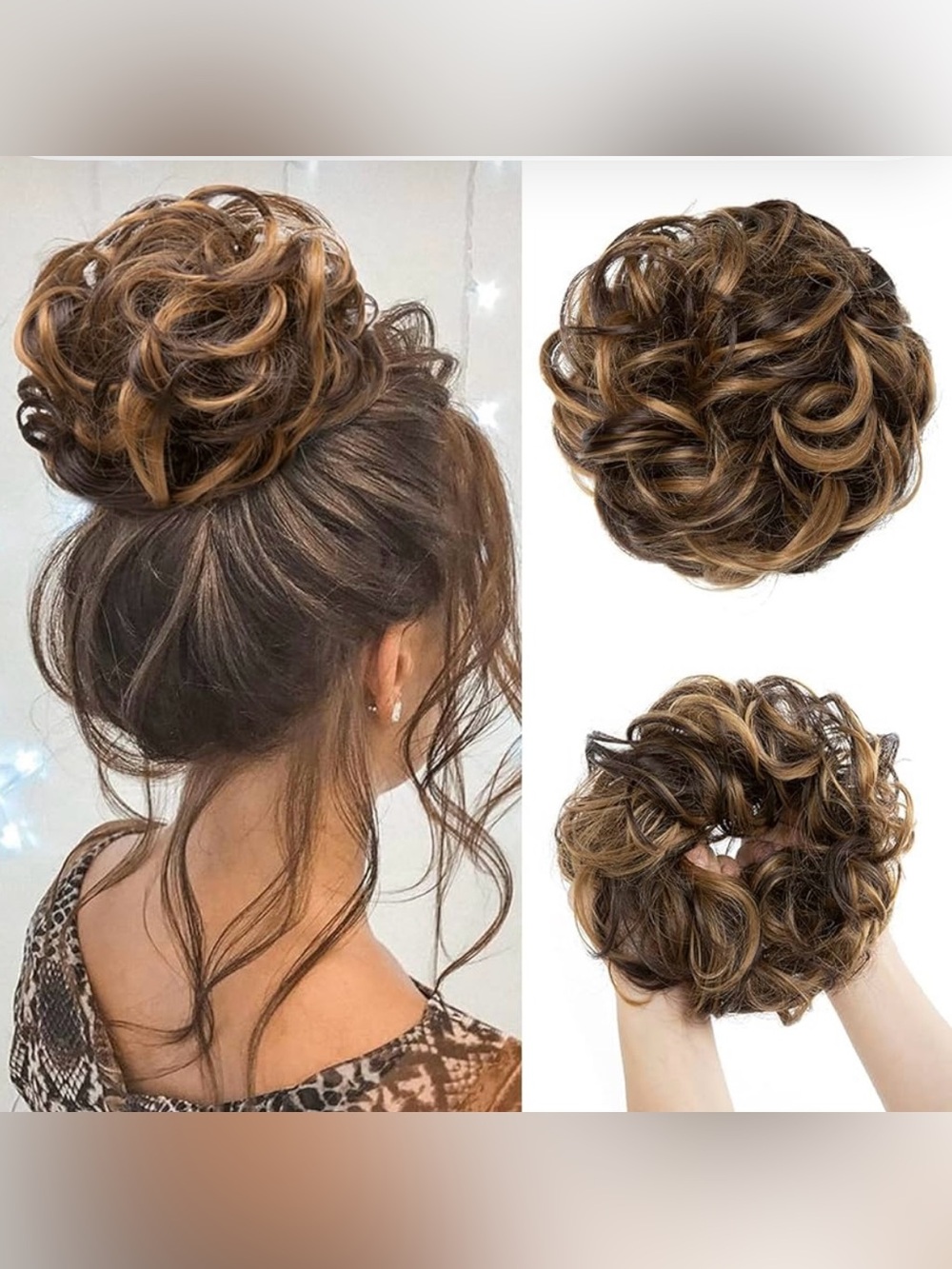 CJL Hair Messy Bun  Chignon Ponytail Hair Extension Dark Brown/Golden Blonde